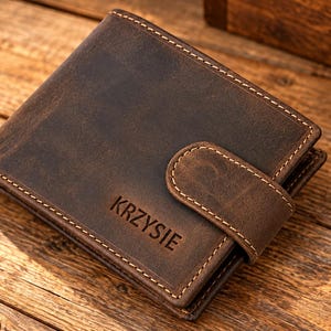 Personalized Leather Wallet: Embossed RFID Safe, Christmas Gift for Him (Boxed)