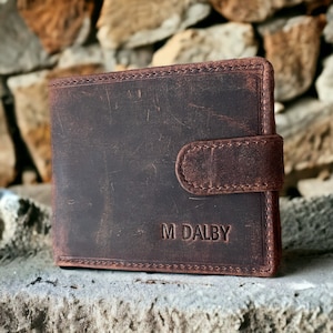 Regalo de Navidad para hombre, billetera personalizada de cuero rústico de la mejor calidad, hecha a mano, ideal para cumpleaños, Día del Padre, aniversario y para padrinos de boda.