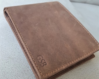 Personalized Leather Bifold Wallet: Handmade Hunter Leather Gift