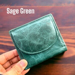 Minimalistische lederen portemonnee Meest praktische portemonnee, handgemaakte damesmeisjes schattige mini-portemonnee, perfecte portemonnee voor dagelijks gebruik, beste cadeau Sage Green