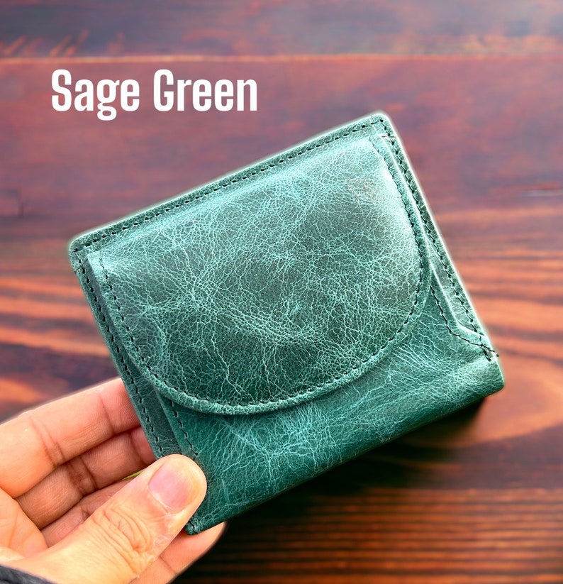 Minimalistische Leder Geldbörse Praktischste Brieftasche, handgemachte Frauen Mädchen niedlichen Mini Geldbörse, perfekte Brieftasche für den täglichen Gebrauch, bestes Geschenk Sage Green