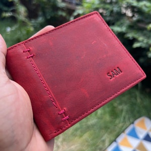 Carteira masculina de couro legítimo feita à mão | Carteira dobrável com segurança RFID | Presente personalizado para ele | Presente de aniversário, Natal, aniversário | Em caixa