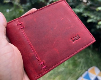 Handmade Oxblood Leather Wallet: Personalized RFID Bifold