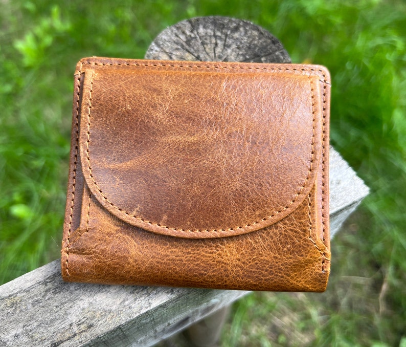 Portefeuille en cuir minimaliste Portefeuille le plus pratique, mignon mini porte-monnaie fait main femmes filles, portefeuille parfait pour un usage quotidien, meilleur cadeau Cognac