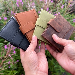 Portafoglio sottile porta carte in vera pelle personalizzato fatto a mano / Maniche in plastica rimovibili / Portafoglio regalo di ringraziamento per uomini e donne