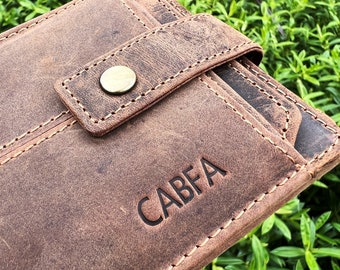 Handmade Brown Leather Bifold Wallet: RFID Blocking, Coin Pocket