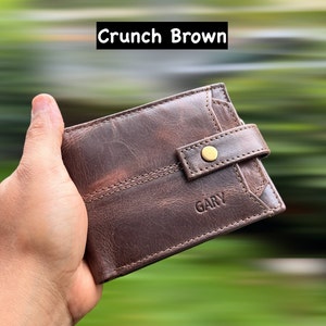 Personalised Leather Wallet, Handmade Mens Zipper RFID Personalized Wallet, Custom Embosed Gift, Anniversary, Birthday Gift, Gift For Dad Crunch Brown