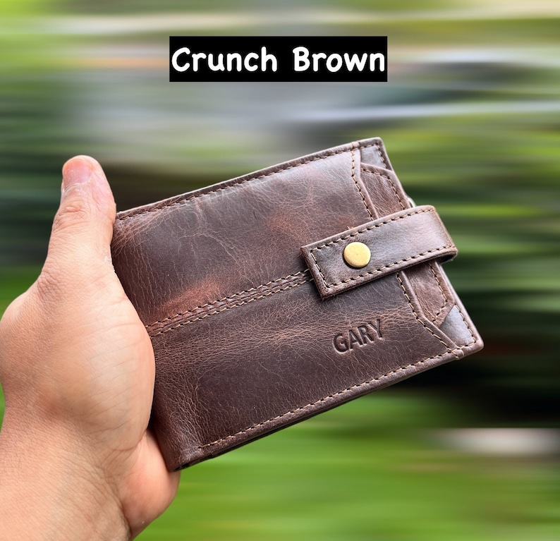 Personalised Leather Wallet, Handmade Mens Zipper RFID Personalized Wallet, Custom Embosed Gift, Anniversary, Birthday Gift, Gift For Dad Crunch Brown