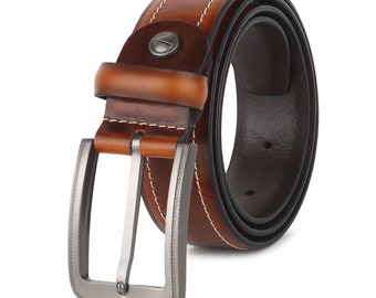 Men's Full Grain Leather Belt: Handmade Casual Formal Waist Belt