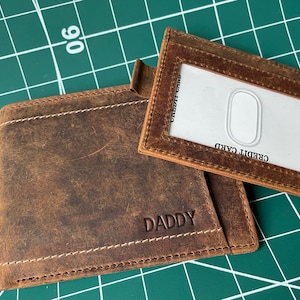 Cartera de cuero marrón hecha a mano para hombre, cartera de cuero desgastado RFID para hombre, cartera de cuero de grano completo hecha a mano para hombre, ideal para regalo
