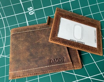Portefeuille fait main en cuir marron vieilli : RFID pleine fleur à deux volets
