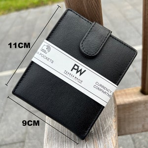 Cartera de cuero liso negro para hombres y mujeres, cartera de cuero para mujeres y hombres, cartera de cuero con cierre de lazo