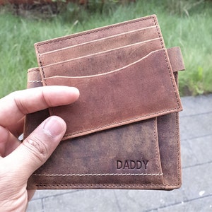 Cartera de cuero de grano superior hecha a mano personalizada para hombres, billetera de cuero real RFID para hombres y niñas, cumpleaños, regalo de graduación de aniversario