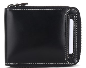 Personalised Black Round zipper Wallet for Men | Christmas Gift for Dad, Groomsmen Gift , Birthday Gift For Husband | Gift Boxed & Gift Bag