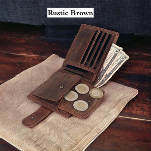 Gepersonaliseerde portemonnee Premium kwaliteit lederen herenportemonnee Cadeau voor hem Verjaardag, bruidsjonkers, verjaardag, afstudeercadeau, cadeau voor papa Rustic Brown