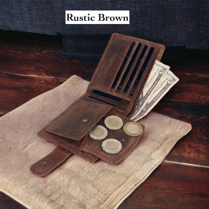 Gepersonaliseerde portemonnee Premium kwaliteit lederen herenportemonnee Cadeau voor hem Verjaardag, bruidsjonkers, verjaardag, afstudeercadeau, cadeau voor papa Rustic Brown