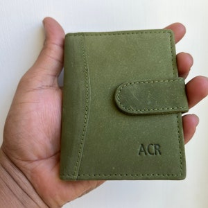 Personalised Green Leather RFID Credit Card Holder Takes upto 18 Cards, Embose Initials/Name, Perfect For Gift