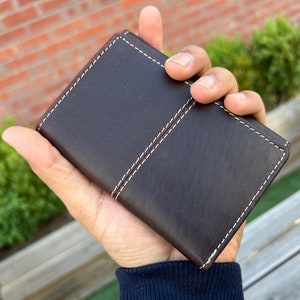Portefeuille en cuir personnalisé à trois volets, Portefeuille mince pour hommes avec sécurité RFID, Garçons d'honneur fait main, Anniversaire, Fête des pères, Cadeau de Noël