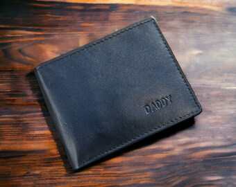 Personalised Christmas Gift For Men | Black Real Leather Wallet | Custom Personalized Gift For Dad | Birthday, Anniversary, Groomsmen Gift