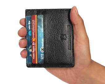 Cartera de cuero negro hecha a mano: Tarjetero delgado