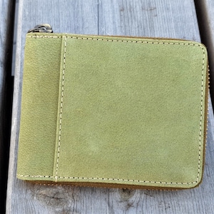RFID Green Real Leather Mens Women Round Zipper Wallet, Girl's Men's Coin Pocket Wallet Purse Pure Leather Wallet | Handmade Gift Bag Packed