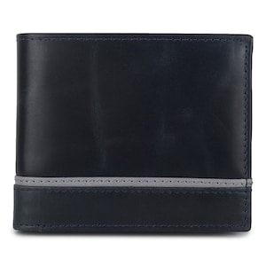Cartera de cuero auténtico azul marino hecha a mano para hombre / Regalo personalizado para papá / Regalo de Navidad para hijo / Regalo de cumpleaños o aniversario para hombre