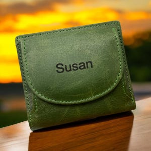 Cartera de cuero personalizada para niñas y mujeres, monedero pequeño personalizado grabado, la billetera práctica / regalo de cumpleaños y Navidad para ella