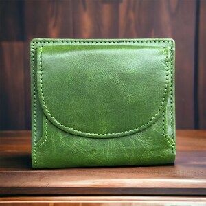 HANDMADE Small Womens Leather Green Kiss Lock Wallet Vintage 
