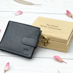 Personalized Leather Wallet: RFID Engraved Birthday, Anniversary Gift for Him, Dad, Boxed