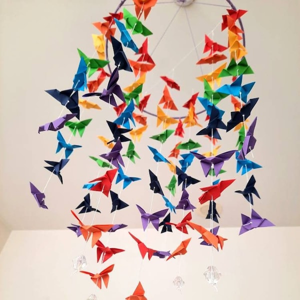 Mobile pour bébé papillon origami arc-en-ciel, décoration de chambre de bébé pour bébé garçon, bébé fille