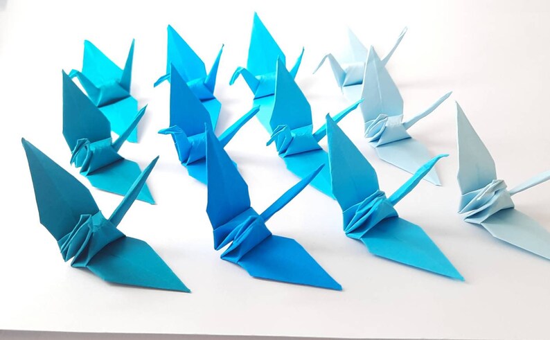 Tono de sombra azul de grulla de origami / Grullas de papel / Decoraciones de boda / regalo de origami / Decoraciones de fiesta / aniversario de papel imagen 6