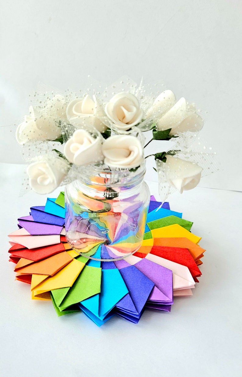 Origami Rainbow coasters, centrepiece decor, wedding decorations, party favor image 4