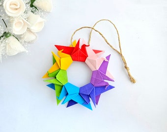 Origami crane wreath, Rainbow wreath, Christmas wreath, Wreaths & door hangers