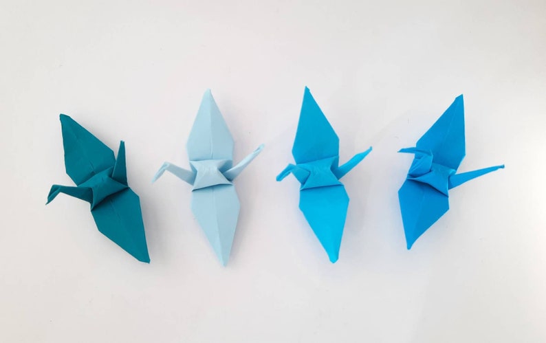 Tono de sombra azul de grulla de origami / Grullas de papel / Decoraciones de boda / regalo de origami / Decoraciones de fiesta / aniversario de papel imagen 5