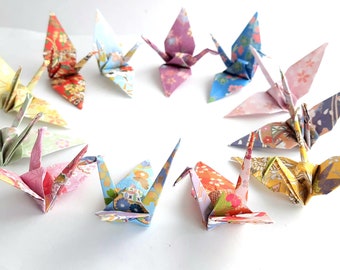 Set of 12 Origami crane - Mix pattern,  Paper crane decorations, Wedding decorations, Cake decorations, Origami floral crane