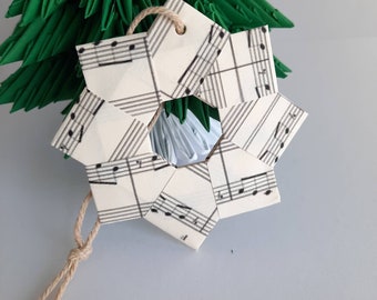 Mini Sheet Music Origami wreath, Christmas wreath, Wall Hanging Decor,  paper wreath, Christmas Tree decor, All Year Round