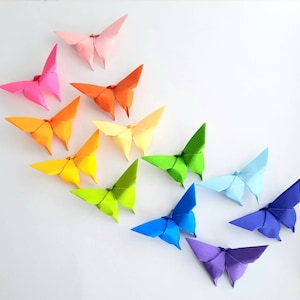 Set Of 12 Origami Rainbow Butterfly, Paper Butterfly, Wedding Decorations, Origami Gift, Party decorations, paper anniversary