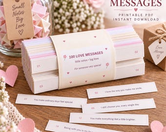 100 Love Messages Printable, Love Jar Notes, Romantic Gift for Him or Her, Anniversary & Valentine PDF