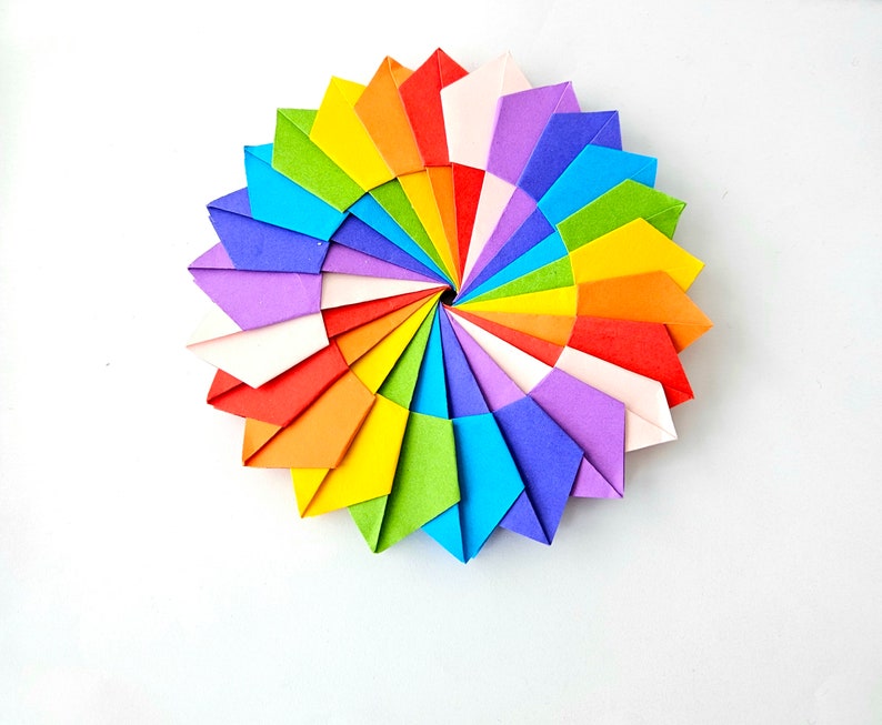 Origami Rainbow coasters, centrepiece decor, wedding decorations, party favor image 1