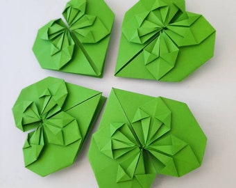 Set of green origami paper hearts | Valentine's day | Mother's day | Anniversary | wedding decoration