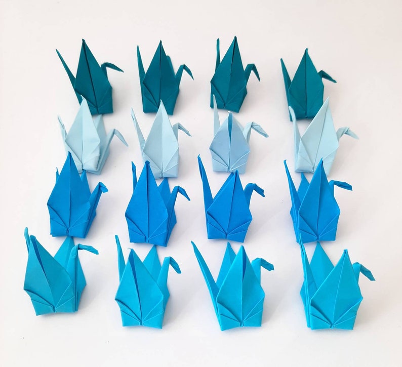 Tono de sombra azul de grulla de origami / Grullas de papel / Decoraciones de boda / regalo de origami / Decoraciones de fiesta / aniversario de papel imagen 4