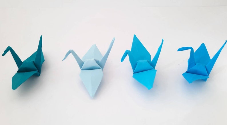 Tono de sombra azul de grulla de origami / Grullas de papel / Decoraciones de boda / regalo de origami / Decoraciones de fiesta / aniversario de papel imagen 8