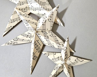 3D Music Sheet Origami Star Ornament, Christmas Ornament, Wall Hanging Decor,  paper Star, Christmas Tree decor, All Year Round