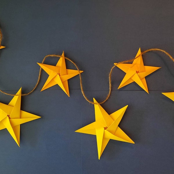 Origami star garland, Christmas decoration, Nordic Christmas,  Nursery decoration, Paper stars garland