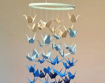 Blue Shade Origami Butterfly Baby Mobile, decoración de la guardería del bebé para el niño, niña