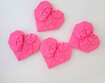 Set of pink origami paper hearts | Valentine's day | Mother's day | Anniversary | wedding decoration