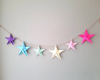 Christmas Garland,  Origami star garland, Christmas decoration, Nordic Christmas,  Nursery decoration, Paper stars garland