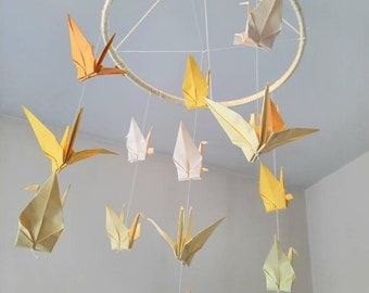 Origami crane mobile, Yellow Baby mobile, Baby Nursery decor, Hanging Mobile paper crane