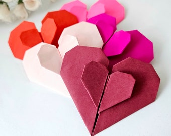 Set of red and pink shades origami paper hearts, Anniversary Decor, Wedding Decorations