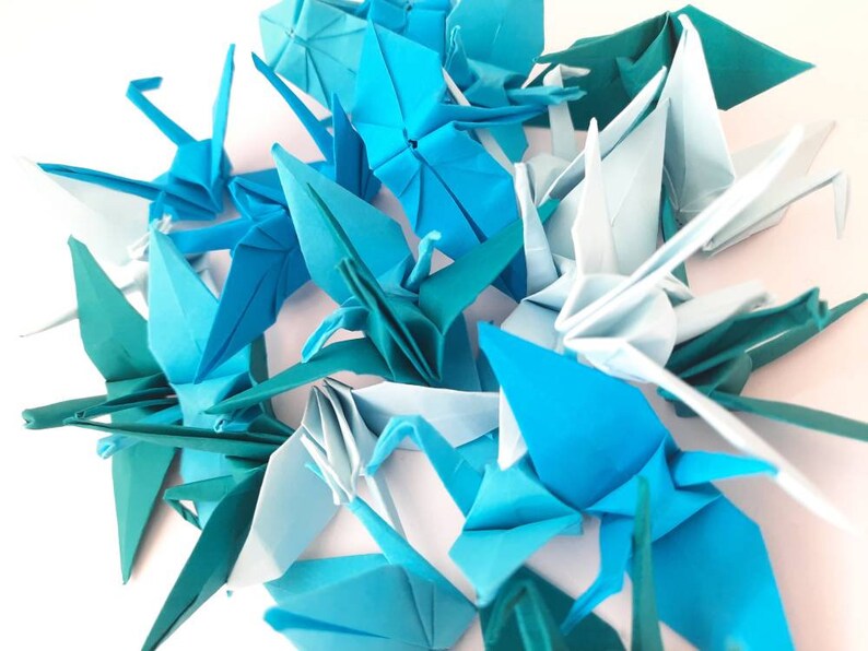 Tono de sombra azul de grulla de origami / Grullas de papel / Decoraciones de boda / regalo de origami / Decoraciones de fiesta / aniversario de papel imagen 3